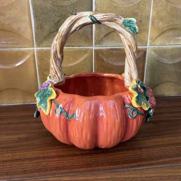 Autumn Accents Pumpkin Candy Bowl Centerpiece Planter Halloween Thanksgiving2003 - Picture 1 of 9